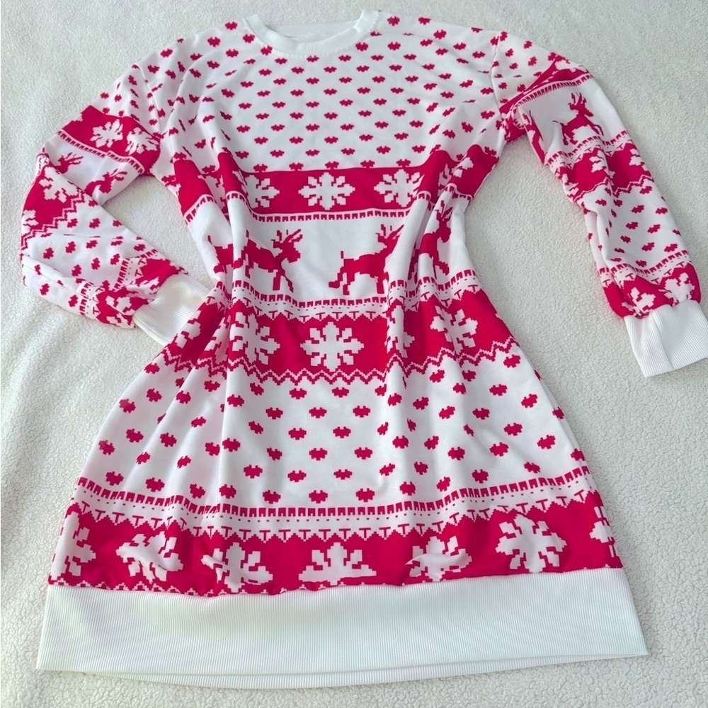 Amazon NEW Holiday/Christmas sweater/dress XL reindeer snow flakes loose fit